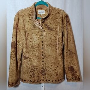 Vintage Flashback Brown Faux Shearling Suede Fur Lined Snap Front Jacket Size L